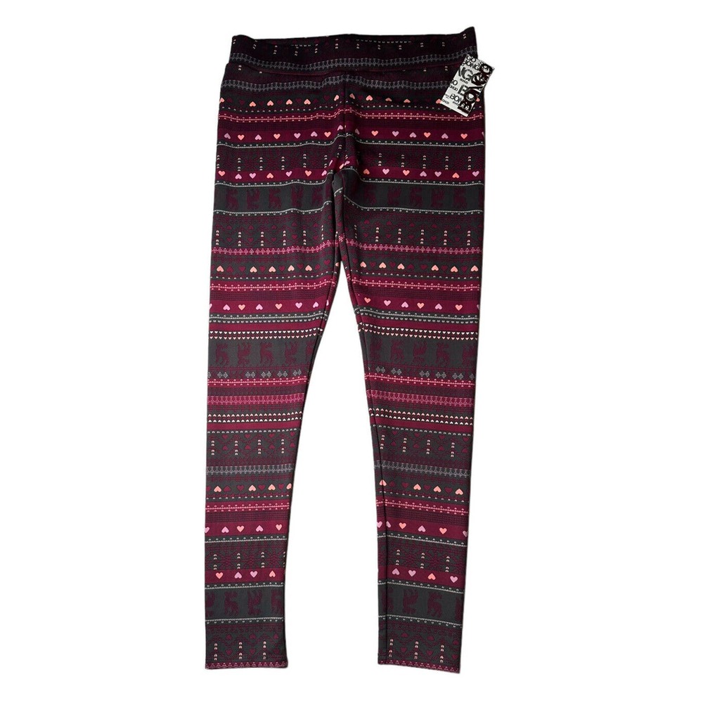 NEW Juniors BONGO Purple Gray Fair Isle Reindeer Print Scuba Leggings Size M